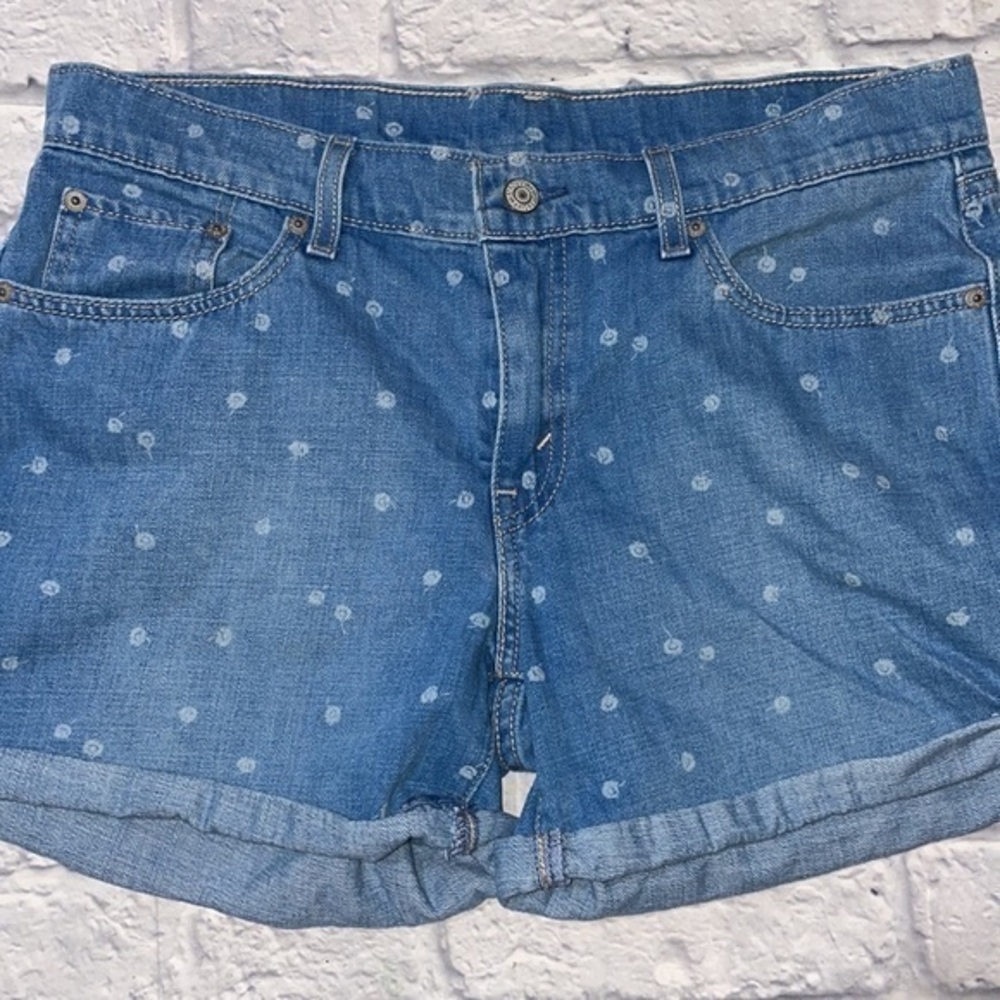 Levis Custom Casual Bleach Polka Dot Cuffed Classic Preppy Denim Jean Shorts